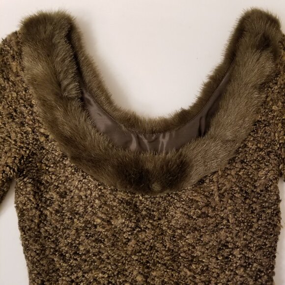 Dina Bar-el Stretch Knit Boucle Dressy Top with faux fur trim P Made in USA🎀❤❣ - Picture 3 of 16